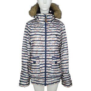 ROXY Torah Bright Liberty Jacket Women's M Slim Fit 8K Striped Floral Hooded